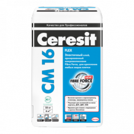 Клей цементный Ceresit CM-16 эластичный для минеральной плитки при наружных и внутренних работах - 25кг