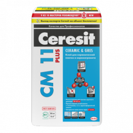 Ceresit СМ 11 Plus. Клей для керамогранита и керамической плитки для пола и стен 2-4 кг/м2 25кг (48шт)