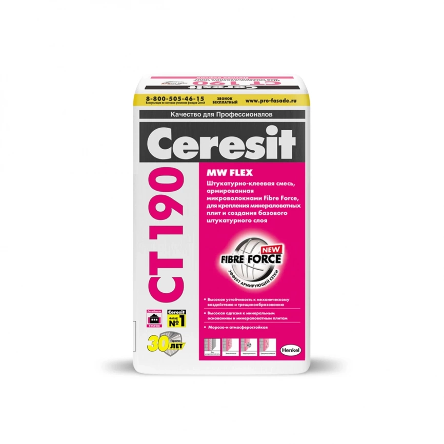 Ceresit CT-190. Штукатурно-клеевая смесь для крепления минераловатных плит 25кг фото 1